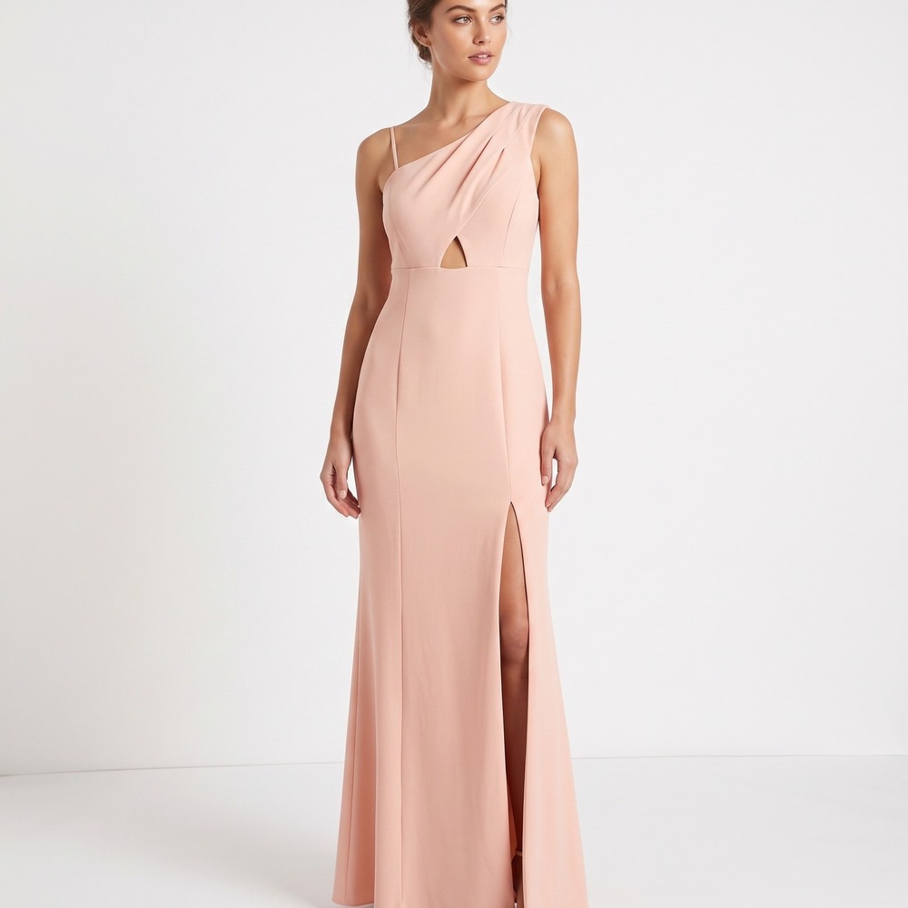 Madison Grey Dress Womens 8 Blush Pink One Shoulder Cutout Maxi Gown